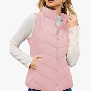 Apricot Pink Quilted Puffer Vest - Women's Sleeveless Jacket